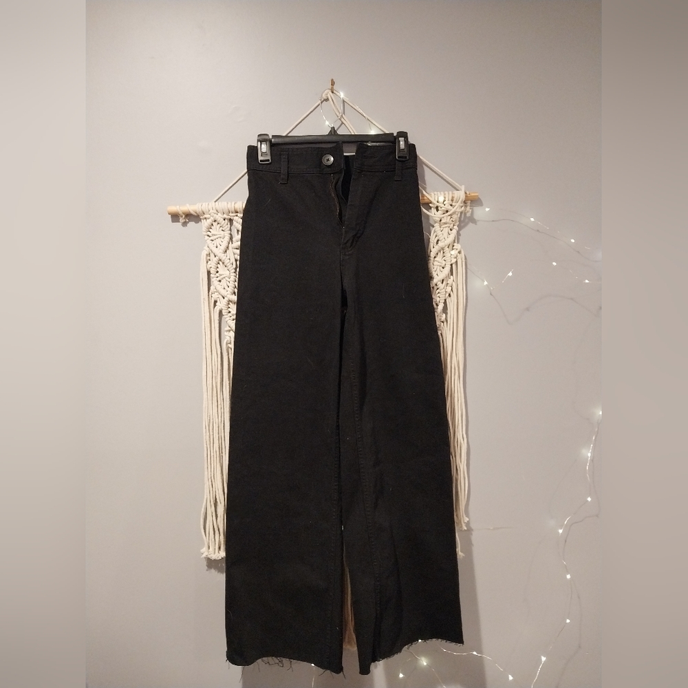 ZARA Black wide leg pant jeans NWOT size 24 inseam 29"
